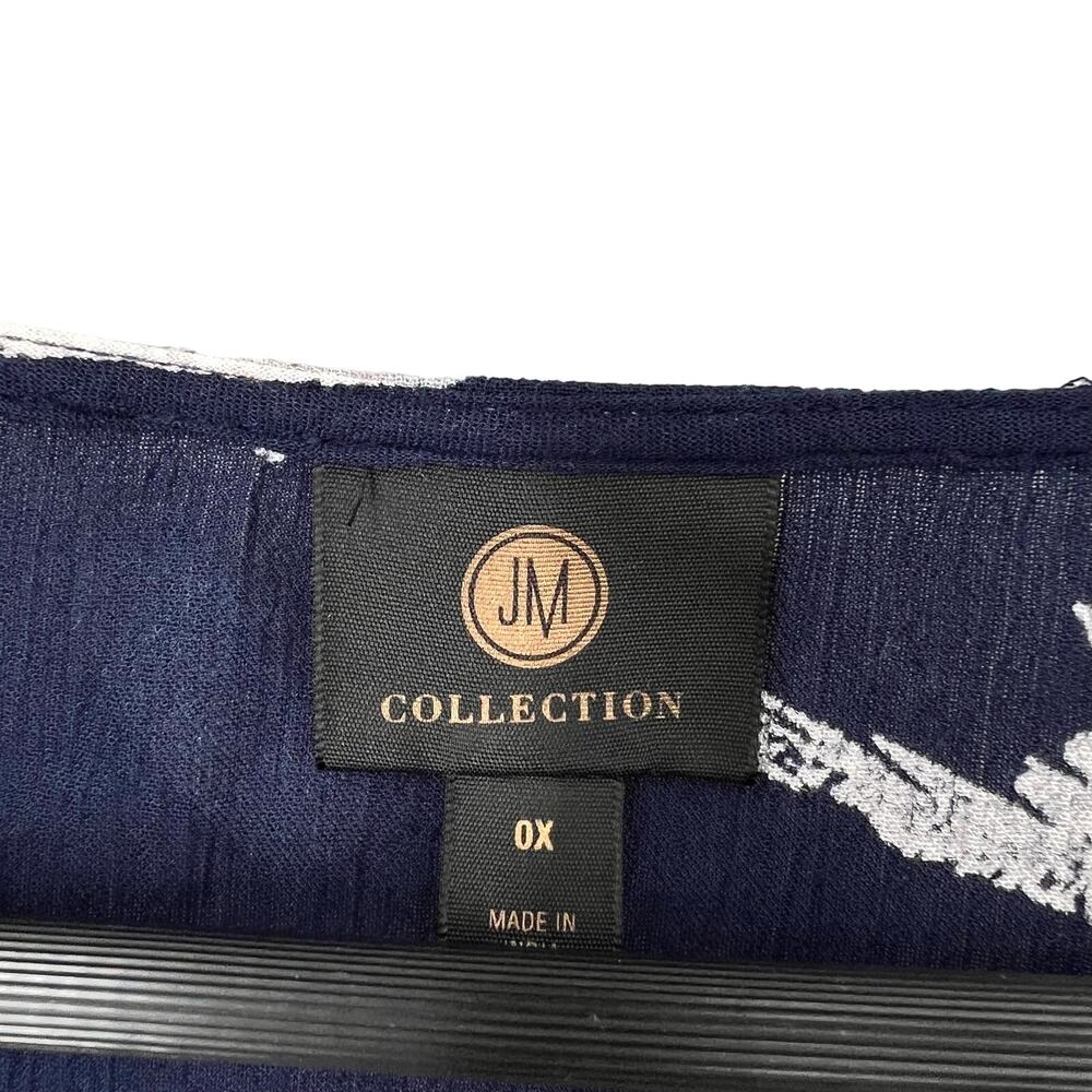 JM Collection Plus Size 2X Navy Blue Metallic Gold Lightweight Blouse Shirt Top - Picture 2 of 8